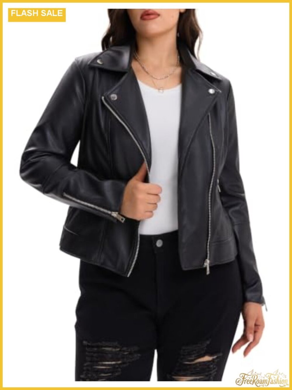 Faux Leather Moto Biker Jacket Slim Fit Short Zipper Coat